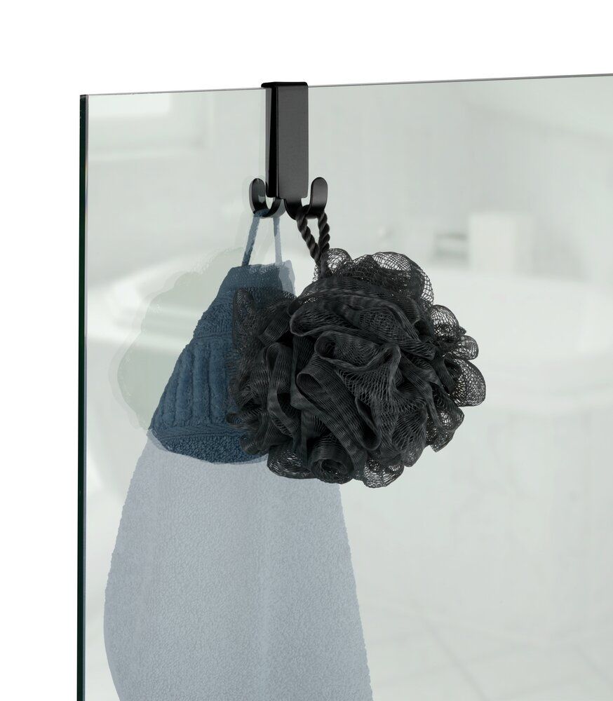 WENKO Porte-serviettes double pour douche, noir - acier inoxydable - Pour paroi de douche