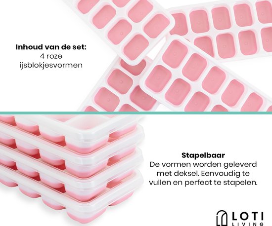 Loti Living Moule à glaçons - 4 pièces - Rose - Moules à glaçons - Moule à glaçons en silicone - Glaçons - Sans BPA