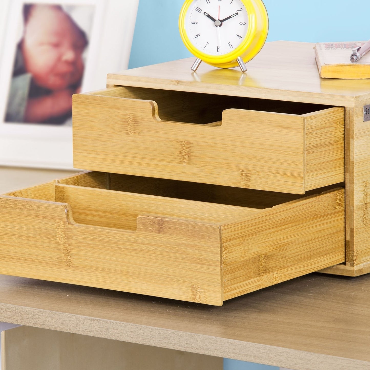 SoBuy Porte-capsules avec 2 tiroirs - Bambou - 30 x 18 x 31 cm