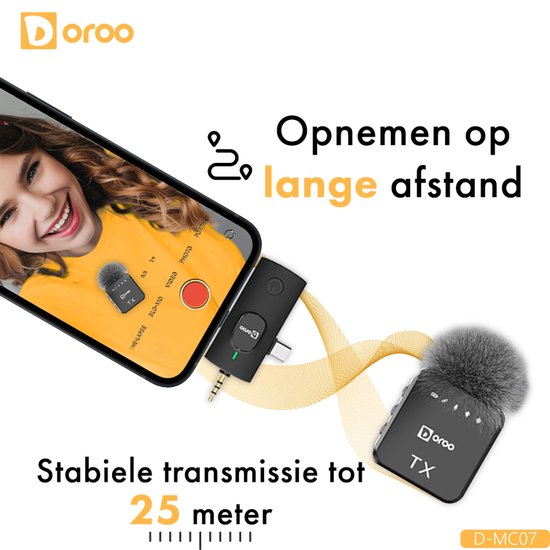 Microphone sans fil professionnel Doroo® - Lot de 2 - Micro-cravate - Bonnettes anti-vent - Batterie longue durée - Épingle de cravate - Son de qualité professionnelle - Micro sans fil USB-C/Lightning/AUX pour iPhone et Android - Plug & Play - Garantie de