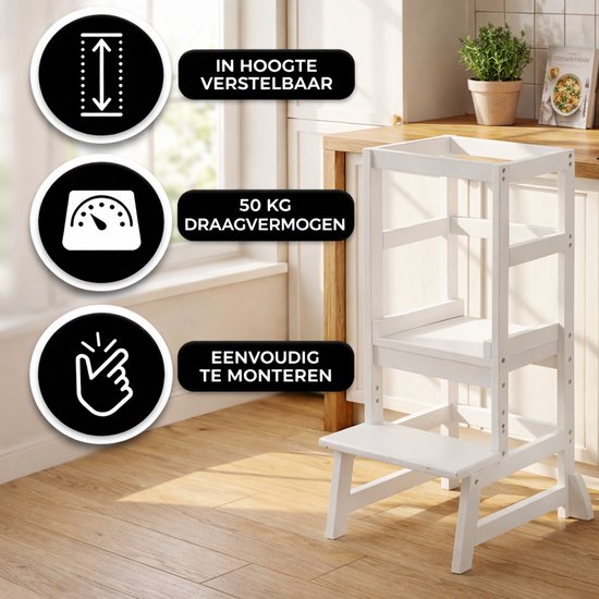Oemmie Learning Tower - Tour d'apprentissage - Tour d'apprentissage Montessori - Tour d'apprentissage Kitchen Aid - Tour d'apprentissage - Step up - Marchepied pour enfants - Blanc