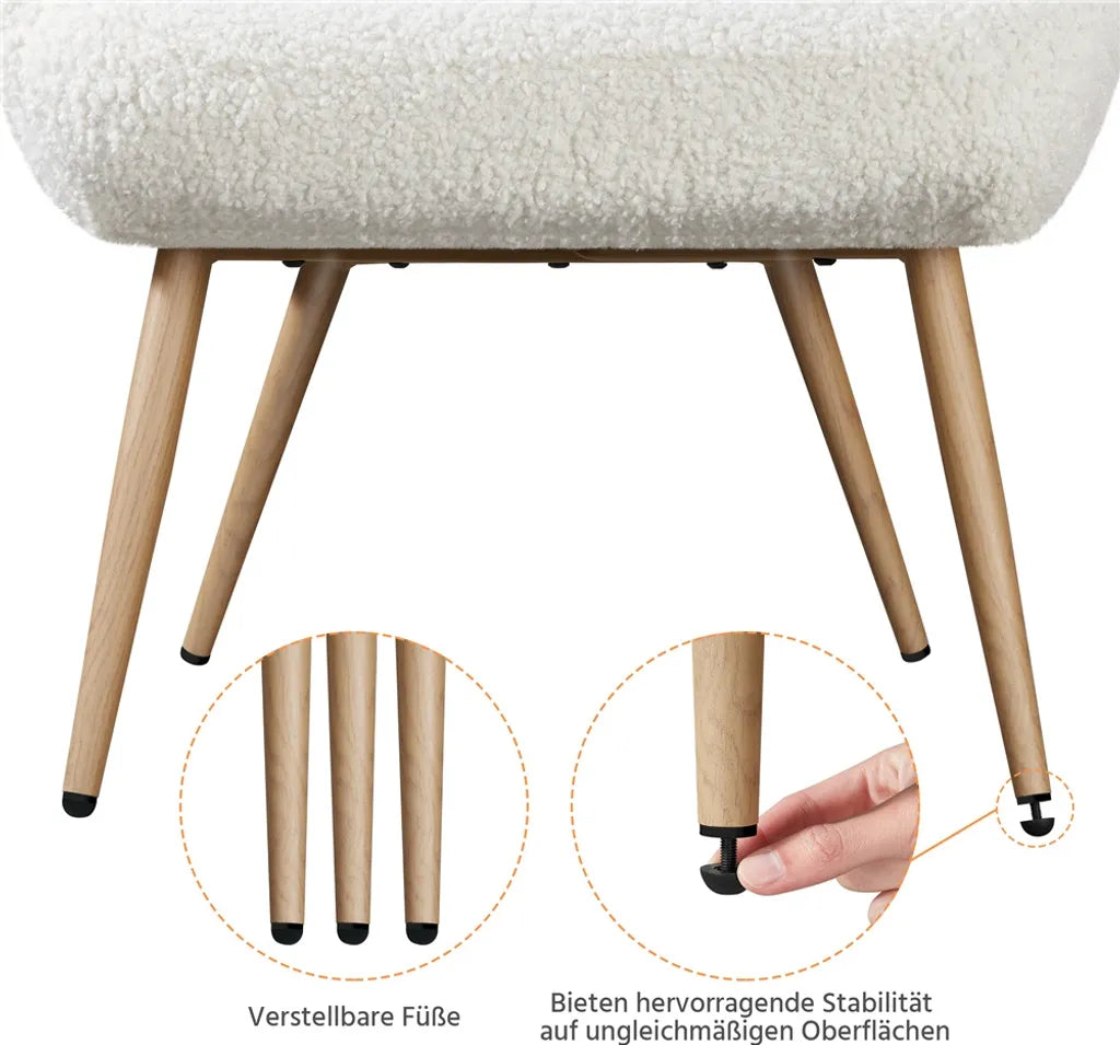 Fauteuil de détente Yaheetech 73,5 x 81 x 98 cm - Blanc - Fauteuil scandinave avec revêtement en bouclé