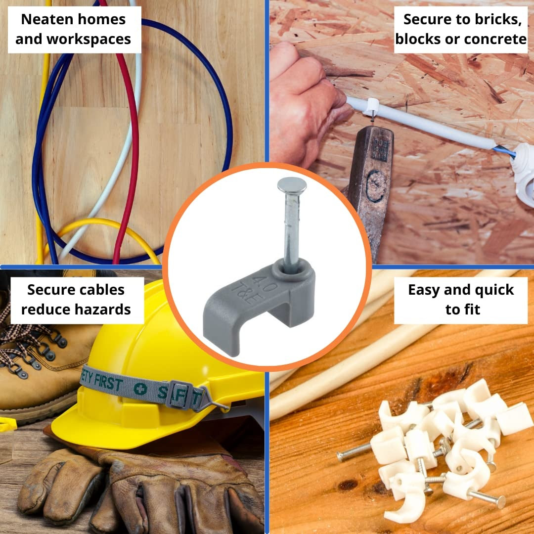 Clip de câble plat - Generic - 8Mm (100St/Box) - Gris