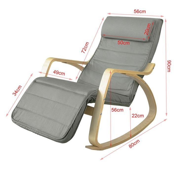 SoBuy Fauteuil à bascule avec repose-pieds réglable - Max. 120 kg - Gris