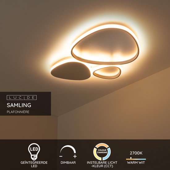 Lucide SAMLING - Plafonnier (lampe de plafond) - LED à intensité variable - CCT - 1x30 W 2700 K/4000 K - Taupe