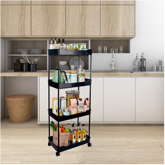 Chariot de cuisine étroit Nexxt - 4 étages - sur roues - parfait pour les petits espaces - à côté du réfrigérateur ou de la salle de bain