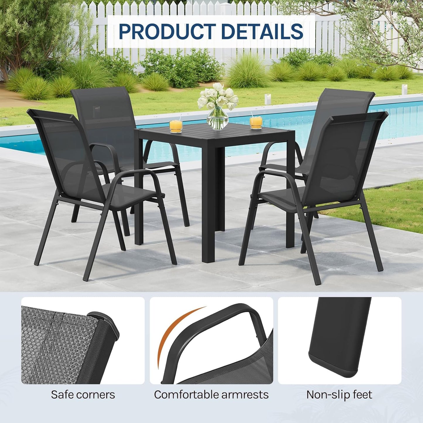 Chaises de jardin Woltu - Lot de 4 - Poids max. 160 kg - 55 x 92 x 70 cm - Anthracite