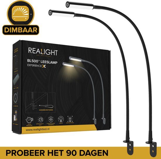 Lampes de lecture Realight - Lot de 2 - Intensité réglable - Commande tactile - 58 cm - 2700 K - Noir