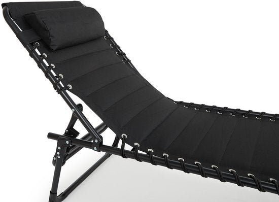 909 OUTDOOR Chaise longue pliable - Noir - Avec coussin et dossier réglable - 189x59x30 cm - Jusqu'à 110 kg