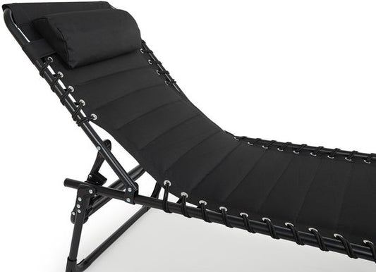 909 OUTDOOR Chaise longue pliable - Noir - Avec coussin et dossier réglable - 189x59x30 cm - Jusqu'à 110 kg
