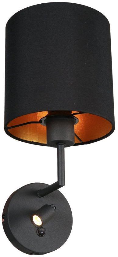 Applique murale Noor 1562ZW - Réglable avec lampe de lecture, Or/Noir, Métal/Textile, Mexlite - Design intemporel pour l'intérieur