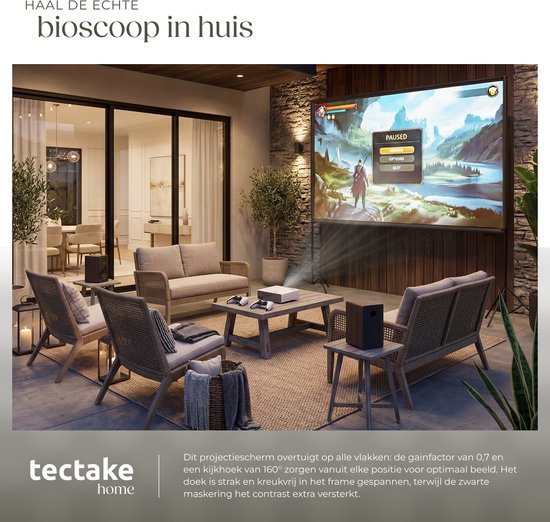 tectake® Beamer Screen - 120 pouces (305 cm) - Écran de projection 16:9 avec double trépied - 4K HD - enroulable - extensible - toile de projection - écran de présentation - Home Cinema - sac de transport inclus