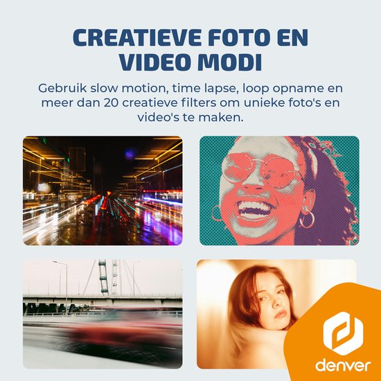 Appareil photo numérique Denver - Full HD 5K - 75 MP - Appareil photo pour vlog - Connexion Wi-Fi - Photo et vidéo - Appareil photo - DWC8475B