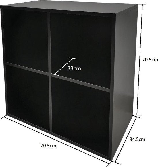 Meuble de rangement pour disques vinyles - rangement disques vinyles lp - bibliothèque - 4 compartiments - noir