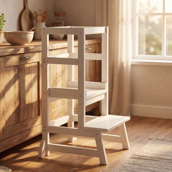 Oemmie Learning Tower - Tour d'apprentissage - Tour d'apprentissage Montessori - Tour d'apprentissage Kitchen Aid - Tour d'apprentissage - Step up - Marchepied pour enfants - Blanc