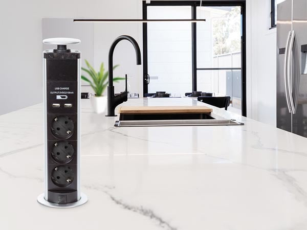 Perel Pop-Up Power Block Avec 3 Prises - 2 X Usb - Mise à la terre