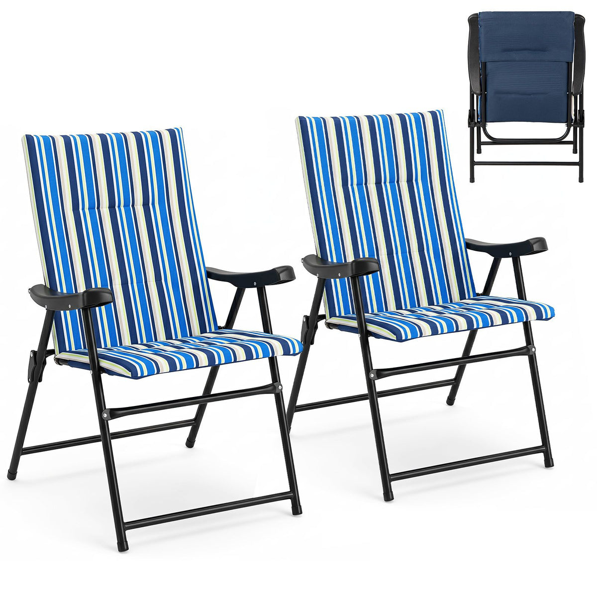 Lot de 2 chaises de plage pliantes - Bleu/Vert - 150 kg - Assise large - Avec accoudoirs