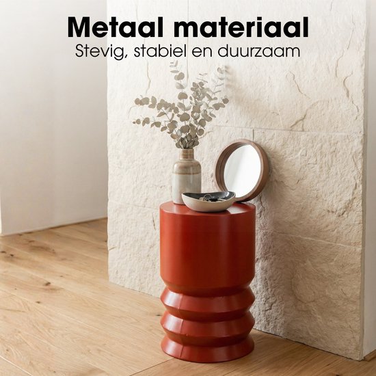 Table d'appoint Mica Decorations Mart – Table d'appoint ronde – Petite table – Table basse – Table d'appoint pour salon – Peut également servir de table à plantes ou de support pour plantes – Métal – 46 x 30 cm – Rouge