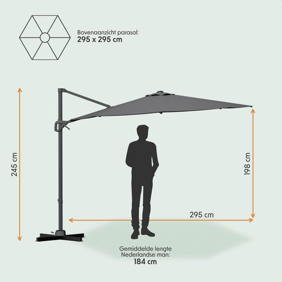 LifeGoods Parasol flottant - 6 pieds - Rotation 360° - Rond Ø300 cm - Housse de protection incluse - Anthracite