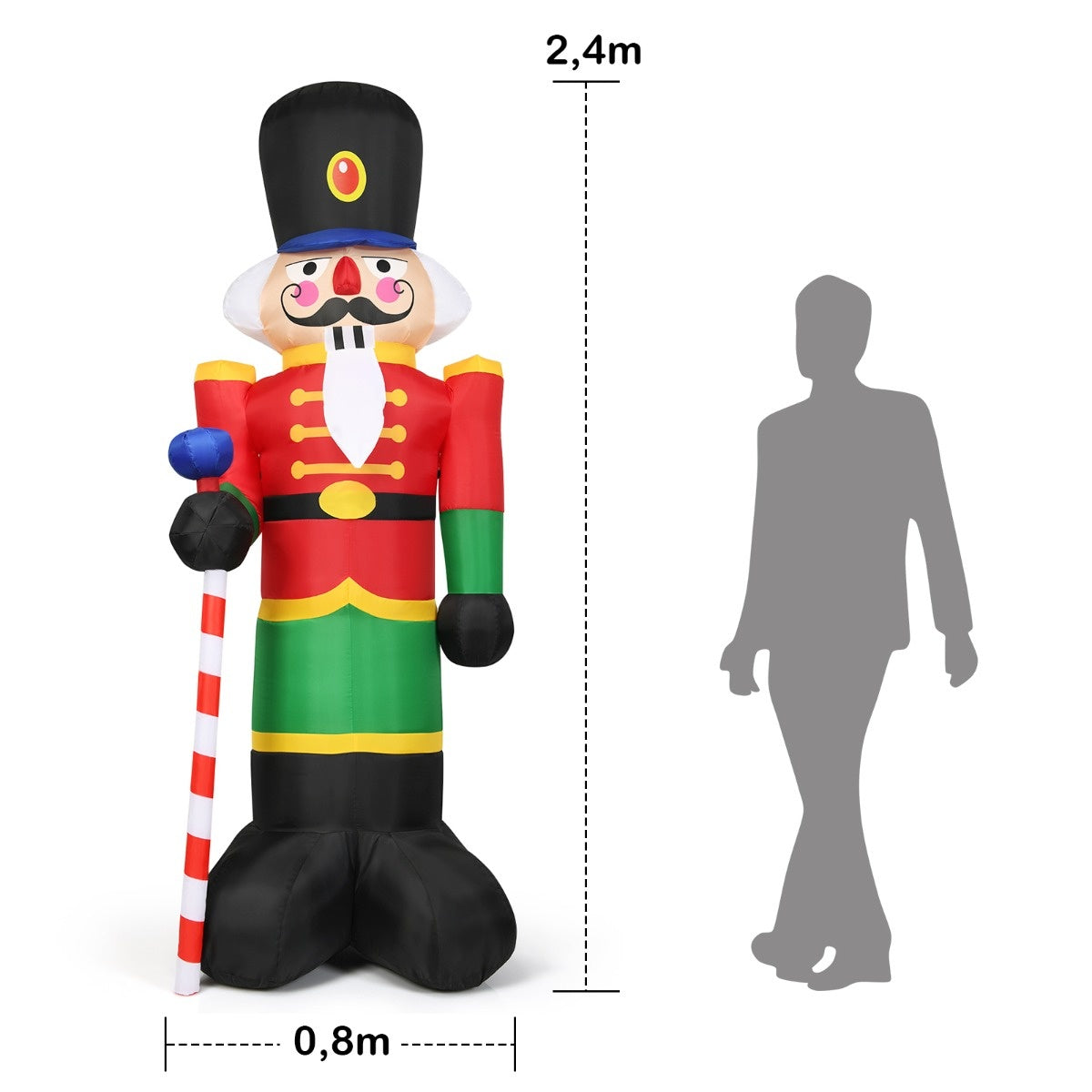 Costway Grand soldat de Noël gonflable Casse-Noisette avec 3 lumières LED colorées - 2.4m