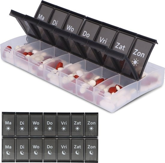 SafeLife XL boîte à médicaments 7 jours avec compartiments matin/soir - néerlandais - boîte à pilules - grands compartiments - boîte à pilules 7 jours