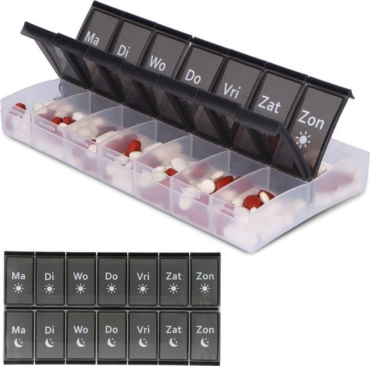 SafeLife XL boîte à médicaments 7 jours avec compartiments matin/soir - néerlandais - boîte à pilules - grands compartiments - boîte à pilules 7 jours