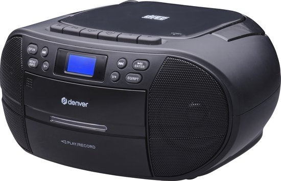 Denver TDC-280 - Boombox - DAB - FM - Radio - Lecteur CD - Cassette - Entrée AUX - Horloge - Réveil - Noir