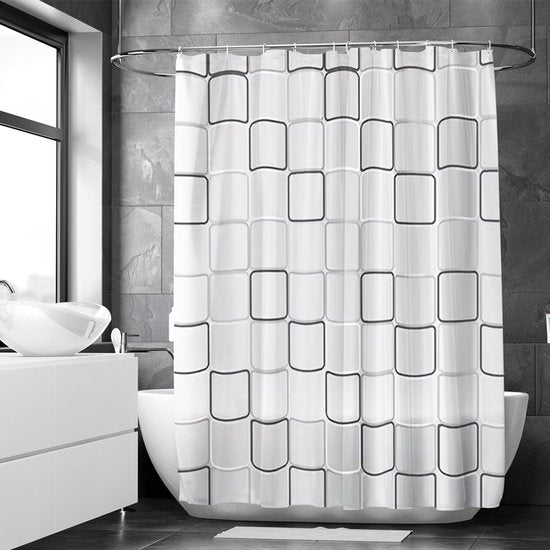 Loti Living Rideau de douche anti-moisissure - Design cubique - Anneaux inclus - Imperméable - Polyester - Rideau de douche 180x200 cm