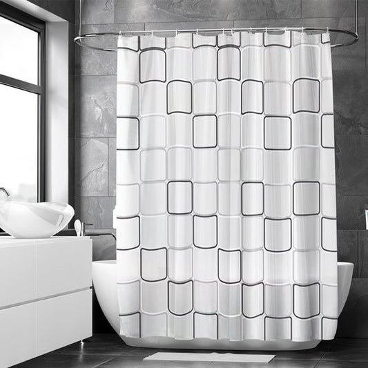 Loti Living Rideau de douche anti-moisissure - Design cubique - Anneaux inclus - Imperméable - Polyester - Rideau de douche 180x200 cm