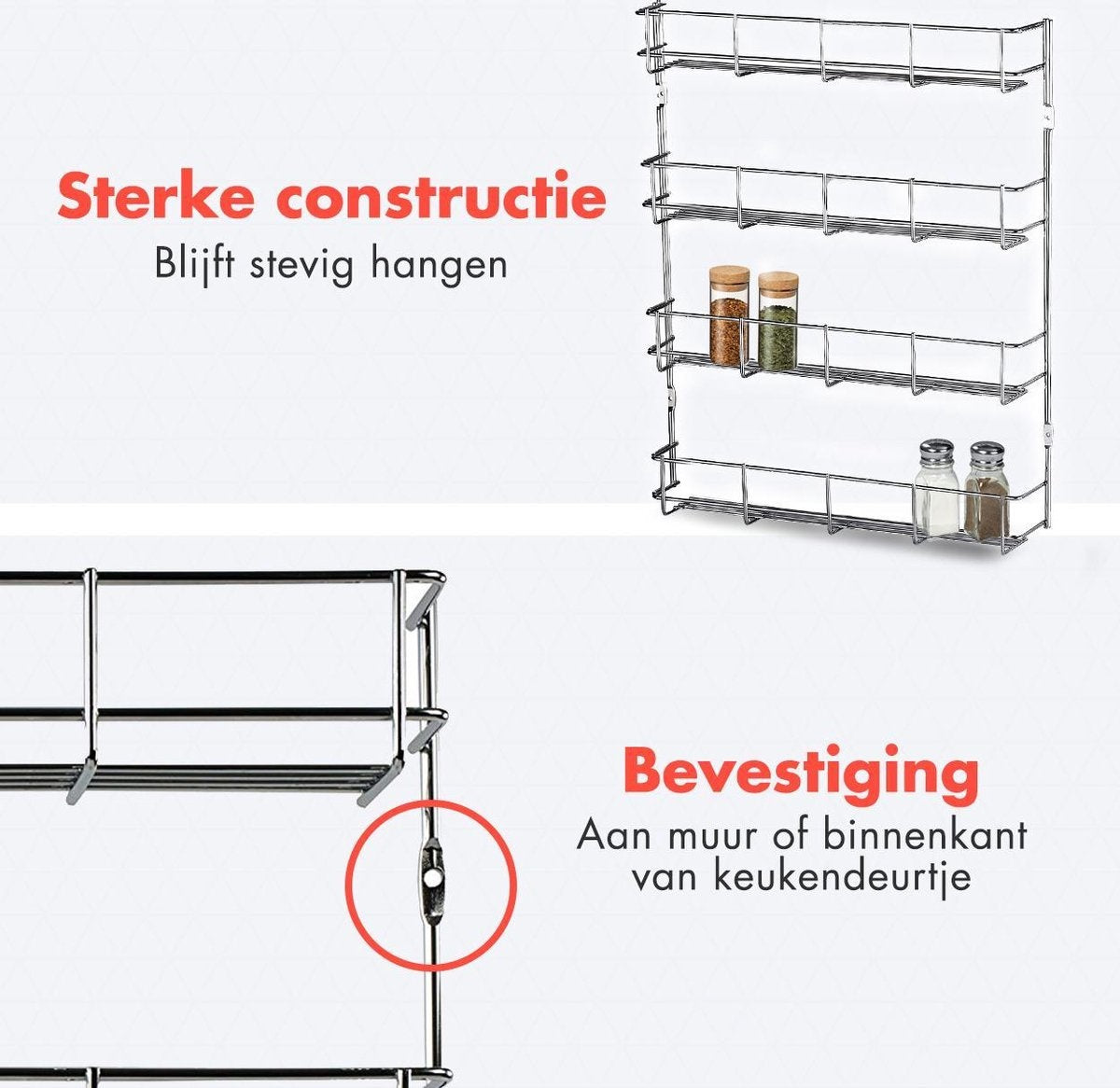 Support à épices suspendu pour 32 pots d'épices KitchenBrothers - Support de cuisine - Organisateur d'épices - Stockage d'épices - 4 couches - 40 x 6.3 x 50 cm - acier inoxydable