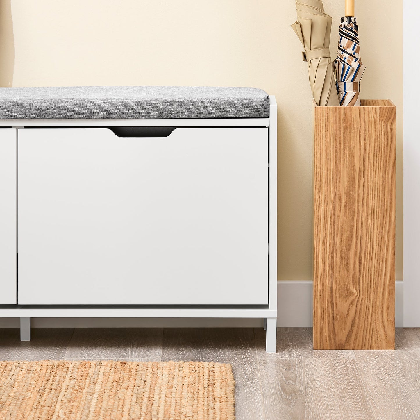 sobuy meuble à chaussures banc à chaussures FSR151-L-W - 105 x 24 x 52 cm - blanc avec coussin gris