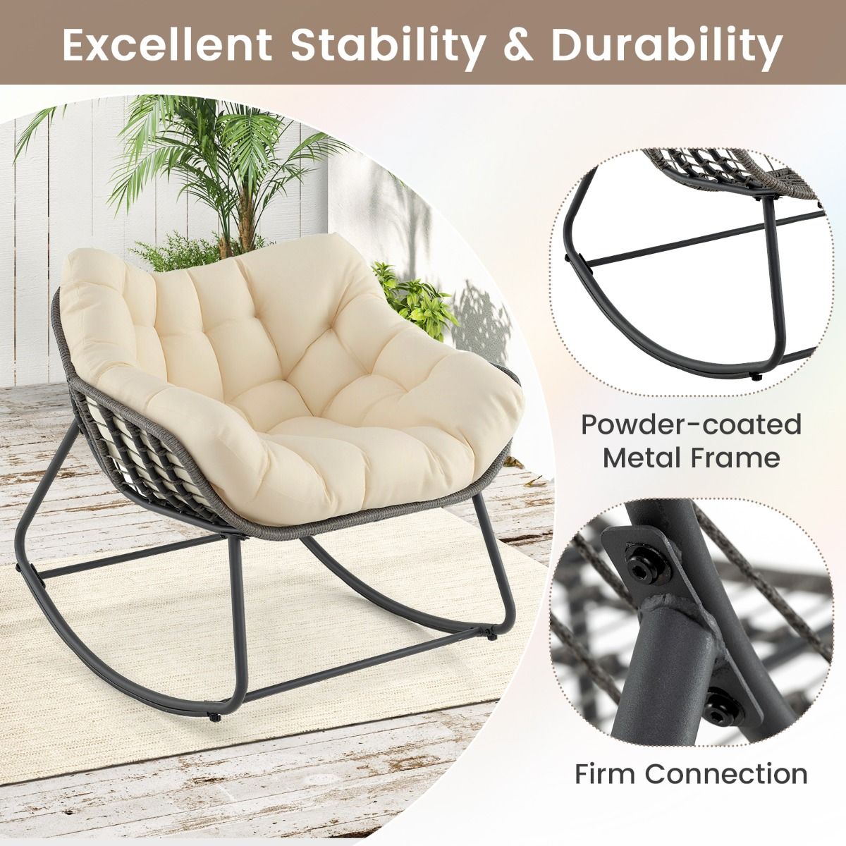 Fauteuil à bascule Coast - très grand format - coussin épais amovible - beige et gris