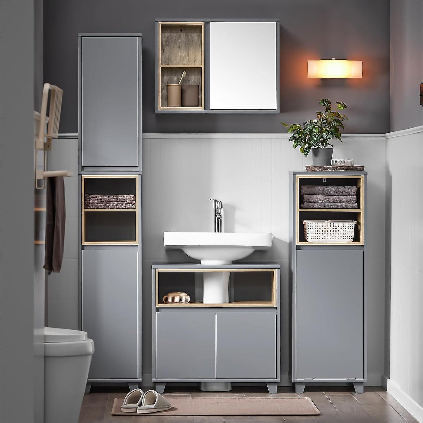 SoBuy - Armoire à linge - Armoire de rangement moderne pour salle de bain - 35 x 30 x 105cm - Gris