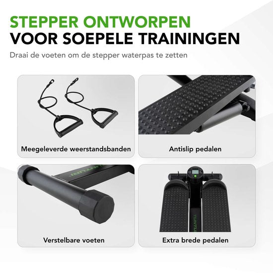 Tunturi Stepper - Stepper de fitness - Stepper - Step d'aérobic - Fitness - Avec écran et sangles de résistance - Noir