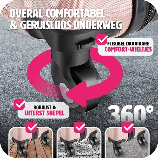 tectake® - Coffret de voyage 4 pièces comprenant valise trolley et pèse-bagages, roues 360°, valise rigide avec serrure à combinaison, grande valise, empilable, valise à main trolley - rosegold