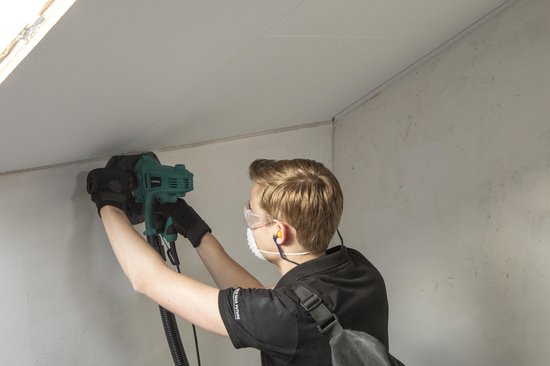 VONROC Ponceuse - 750W - Ø180MM - Plafond et mur - Tuyau et sac de collecte de poussière inclus