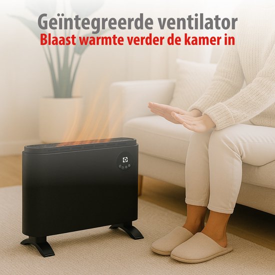 Radiateur électrique Alpina 2000 W - Radiateur électrique à convection - Radiateur avec thermostat réglable et 3 niveaux de chaleur - À poser ou à fixer au mur - Noir