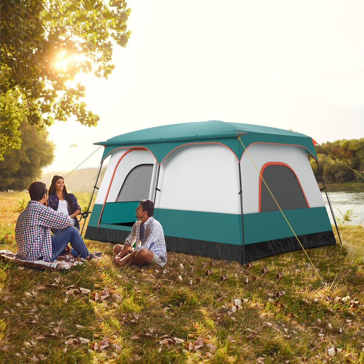 Coast Tente familiale avec auvent - 2 Chambres - 2 Entrées - 380 x 260 x 190 cm - Verte