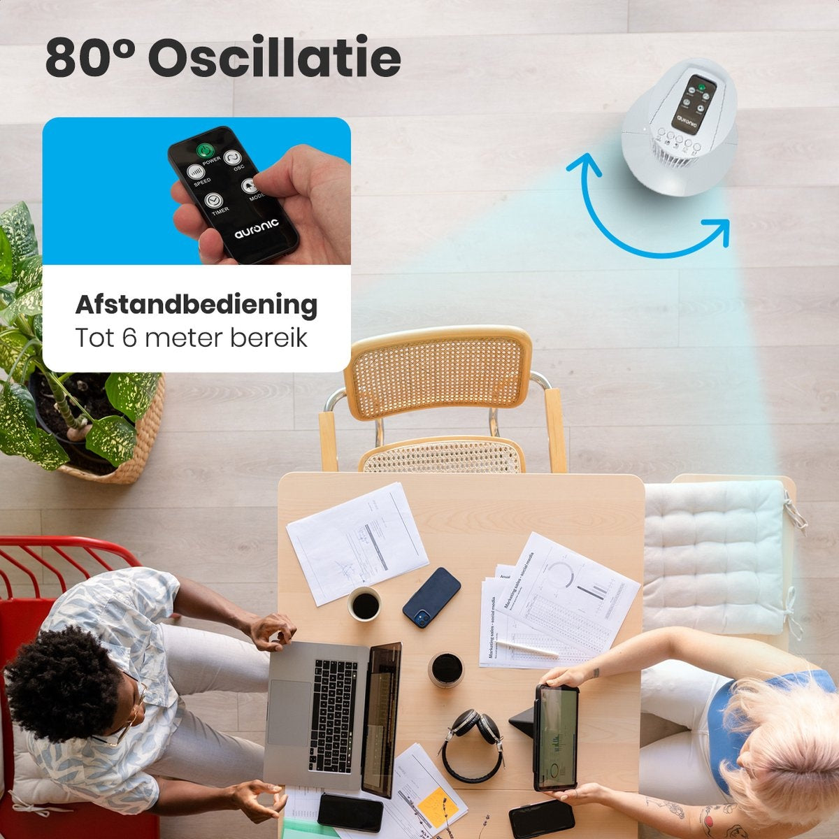 Auronic Tower Fan - Ventilateur sur pied télécommandé - Minuterie - 50W - 45dB - 74cm - Blanc