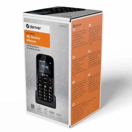 Denver Seniors Mobile Phone 4G - Grandes touches - Touche SOS - Grandir sans smartphone - Station de recharge - GSM - Full NL et FR - BAS18600L