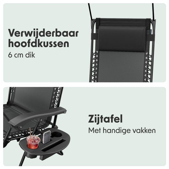 LifeGoods Chaise de jardin pliable - parasol réglable - chaise longue de jardin - 30°-90° réglable - métal - noir