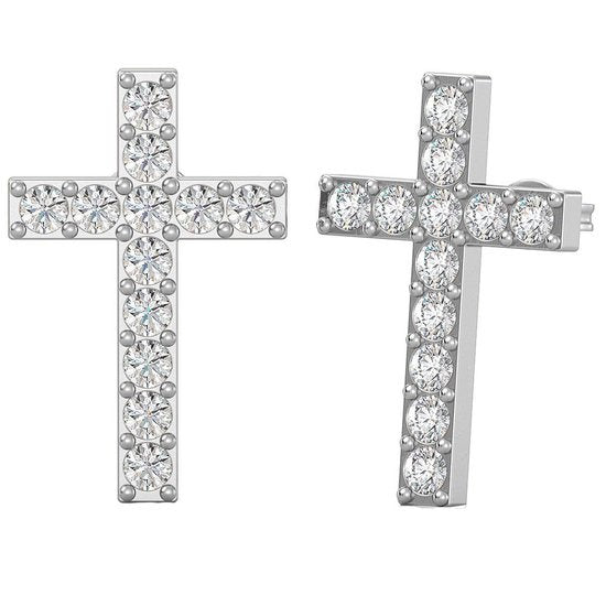 Yolora Boucles d'oreilles Femme Croix - Cristaux Kalpa Camaka - Argent - Plaqué Or Blanc 18K - Boucles d'oreilles Femme Argent - Bijoux - Coffret Luxe - Boîte Cadeau - Bel Emballage Cadeau - Cadeau Fête des Mères
