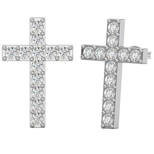 Yolora Boucles d'oreilles Femme Croix - Cristaux Kalpa Camaka - Argent - Plaqué Or Blanc 18K - Boucles d'oreilles Femme Argent - Bijoux - Coffret Luxe - Boîte Cadeau - Bel Emballage Cadeau - Cadeau Fête des Mères
