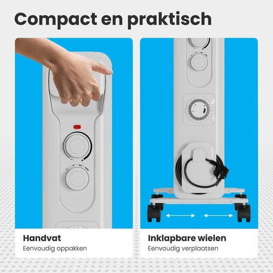 Auronic Radiateur à Huile - Chauffage Électrique avec Thermostat et Minuterie - Puissance Réglable jusqu'à 1500W - Blanc