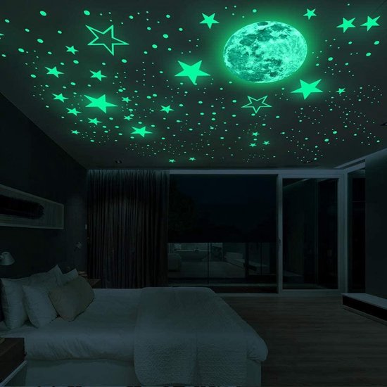 TLS Goods | Glow in the dark stars | 436 pieces | stars & moon stickers | Glow in the dark stars and moon | Chambre d'enfant | Lumineux| Sticker | Kids | Wall Stickers | Stars | Night | Starry Sky | Decoration | Sinterklaas - Christmas