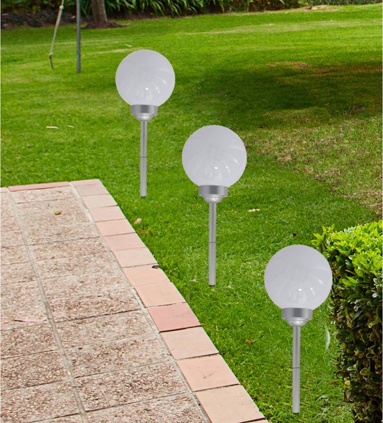 Spot Hortensus pour l'éclairage du jardin - Lot de 2 sphères argentées - 20x20x51CM