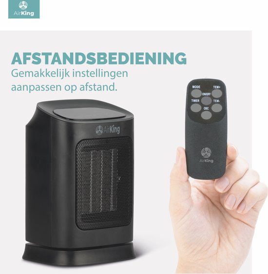 AirKing Réchaud électrique - Réchaud céramique compact avec écran tactile - Ventilateur de réchaud 2 étages 900 et 1800 watts - Protection contre l'inclinaison - Portable