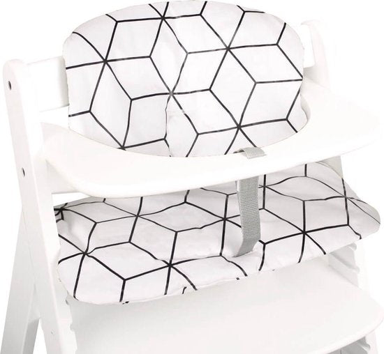 Ensemble de coussins Ukje - Coussins pour chaise haute - Compatible avec Hauck - Chaise haute - Plastifié - Blanc à motifs de cubes