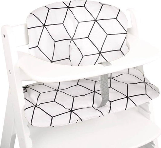 Ensemble de coussins Ukje - Coussins pour chaise haute - Compatible avec Hauck - Chaise haute - Plastifié - Blanc à motifs de cubes