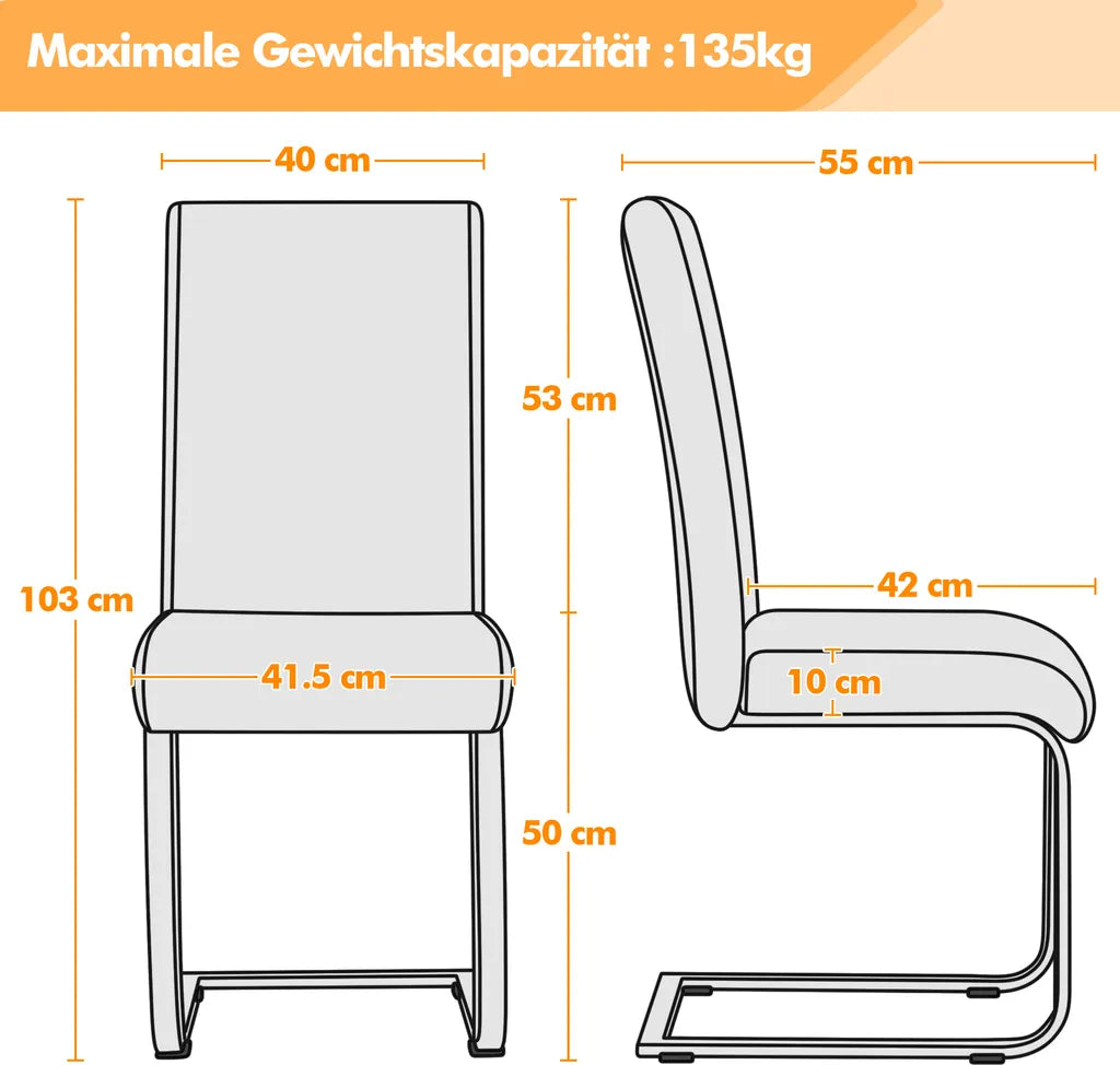 Yaheetech Chaises de salle à manger Lot de 2 Noirs - Faux cuir et structure métallique - 41,5 x 55 x 103 cm